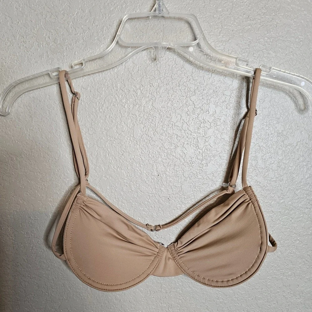 Frankies Bikinis Maggie Underwire Bikini Top Tan Small Ruched Swimwear